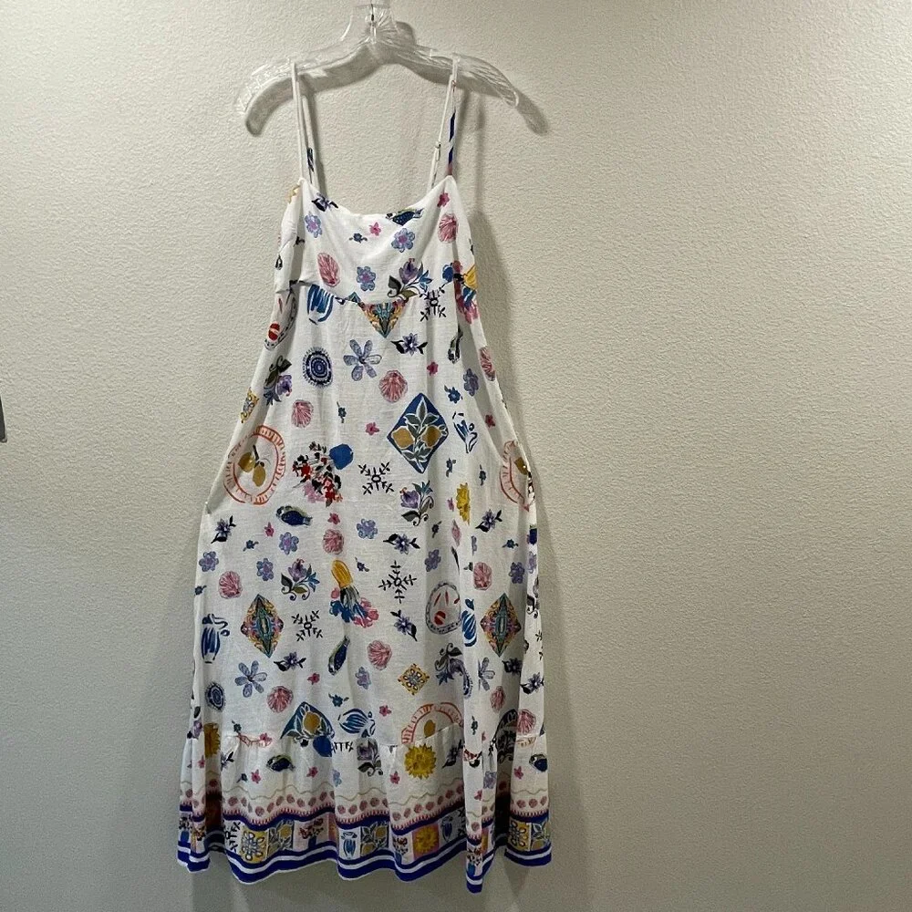 ANTHROPOLOGIE +Label of Love "Portofino" Maxi Sundress Floral White/Blue Women M - Picture 3 of 13